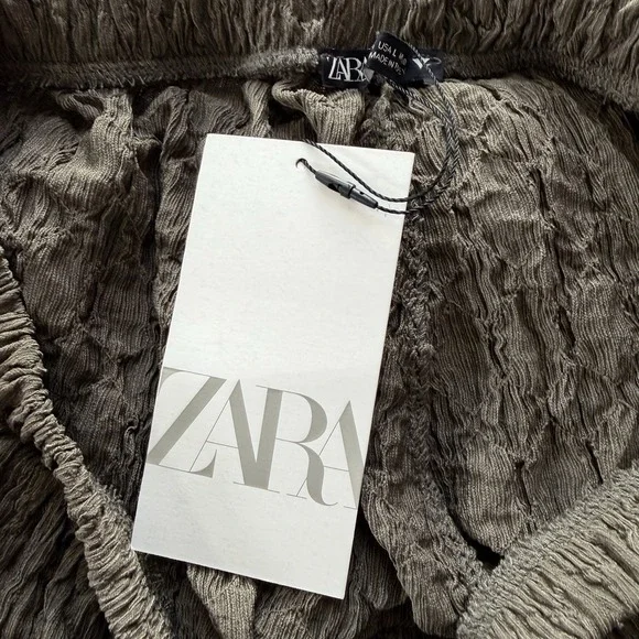 NWT Zara High-Waisted Balloon Style Joggers Olive Green Textured Bohemian Large - Picture 12 of 14